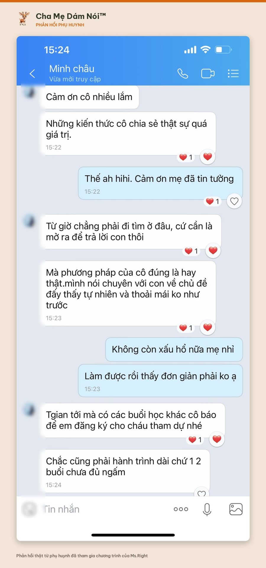 Phản hồi phụ huynh: kiến thức quá giá trị, không còn xấu hổ